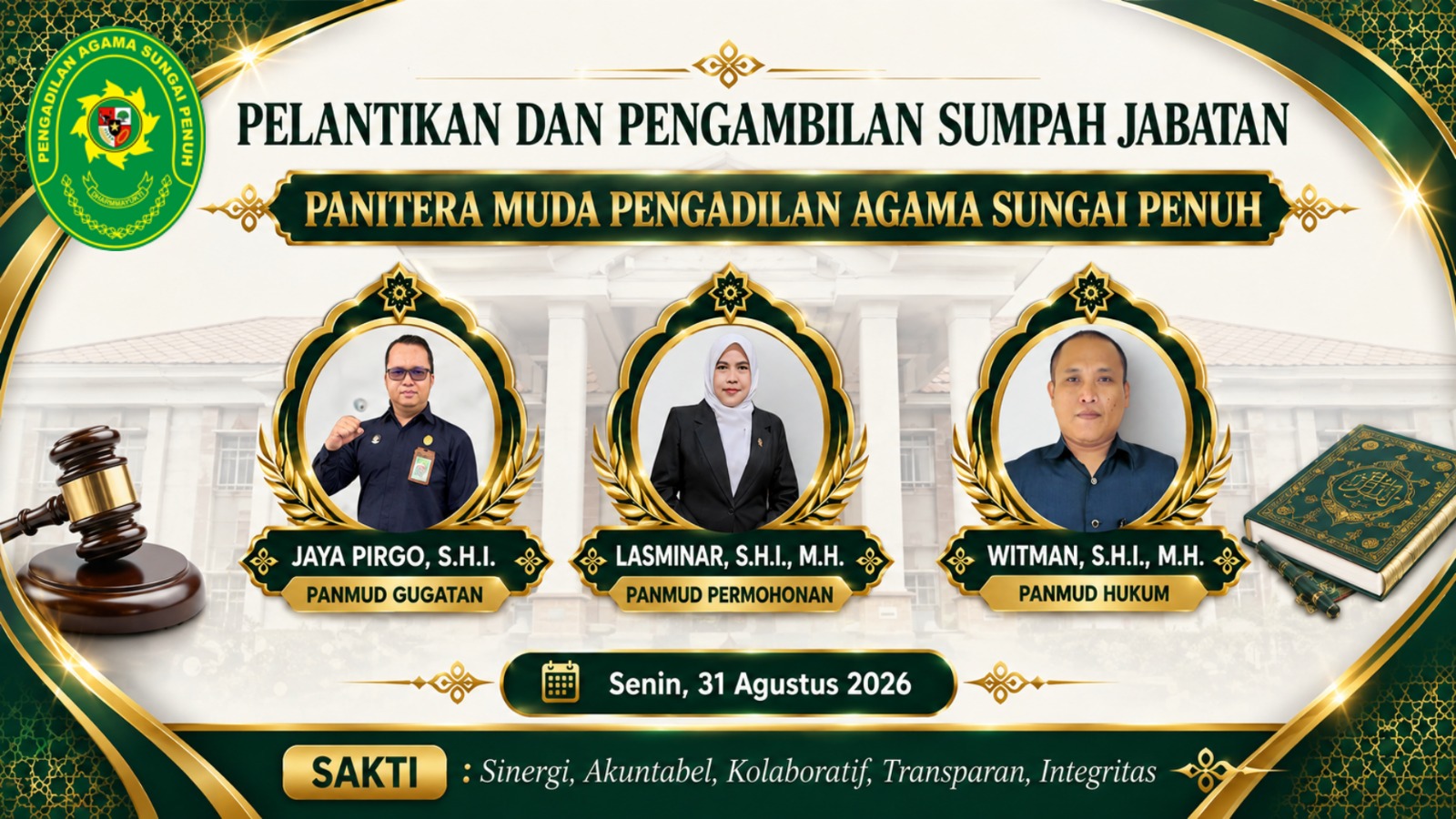 KPA Sungai Penuh Lantik Tiga Panitera Muda