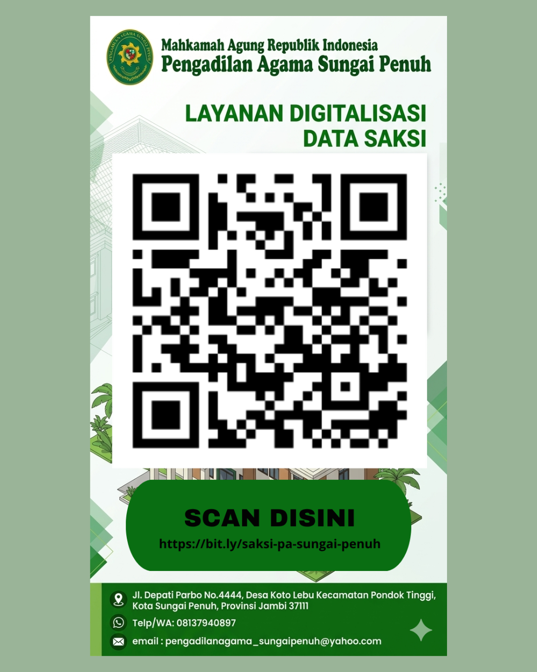 [INOVASI LAYANAN: TINGGALKAN FORMULIR KERTAS, KINI DAFTAR SAKSI CUKUP SCAN! 📱⚖️] Halo, Sahabat Pengadilan Agama Sungai Penuh!