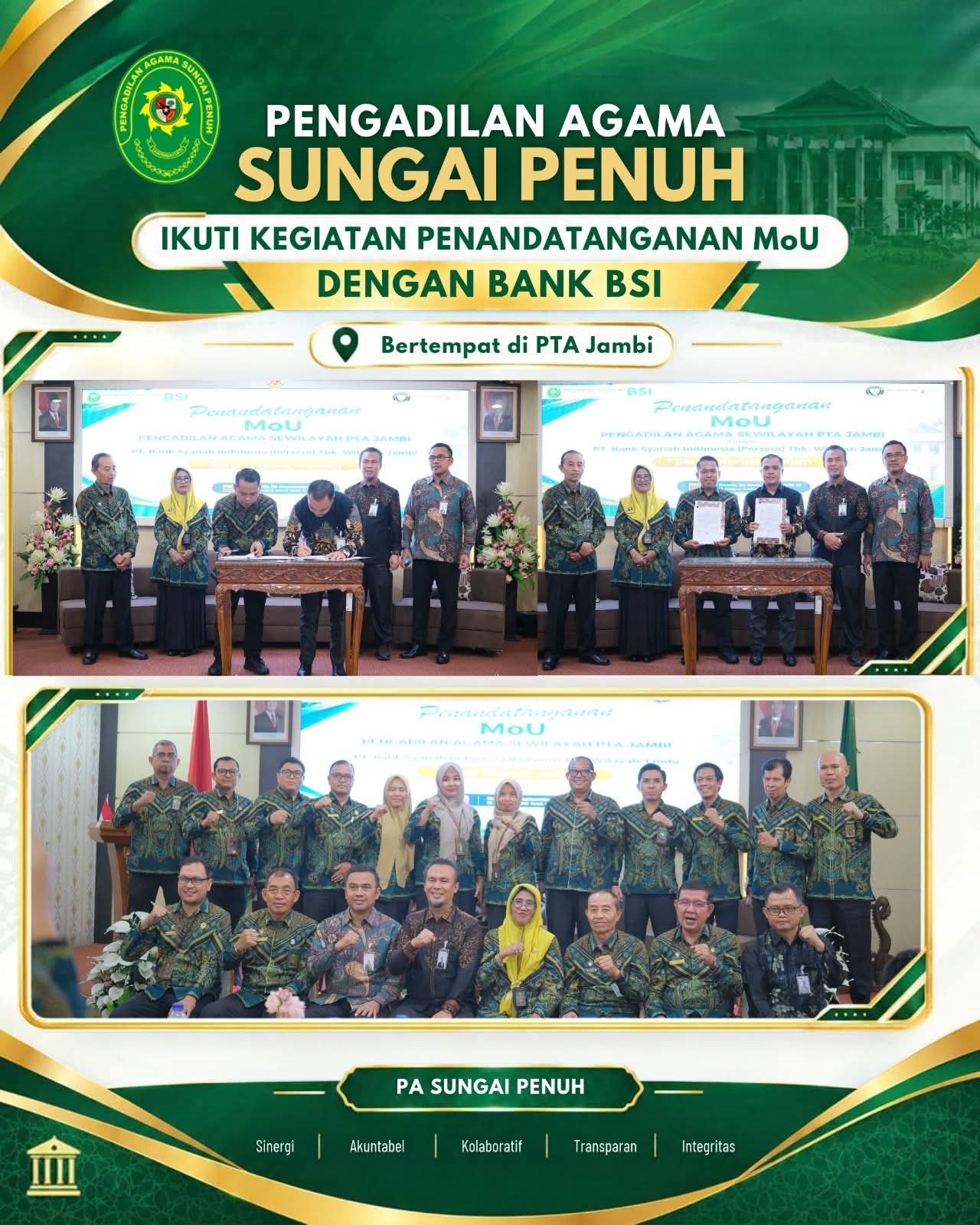 Wakil Ketua PA.Sungai Penuh Ikuti Penandatanganan MOU dengan Bank BSI di PTA Jambi
